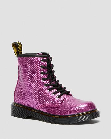 Dr Martens Junior 1460 Reptile Emboss Snørestøvler Børn Lyserød | DK 688QMA